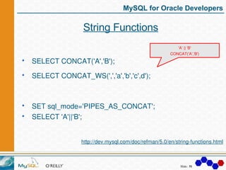 MySQL for Oracle Developers

                String Functions
                                                       'A' |...