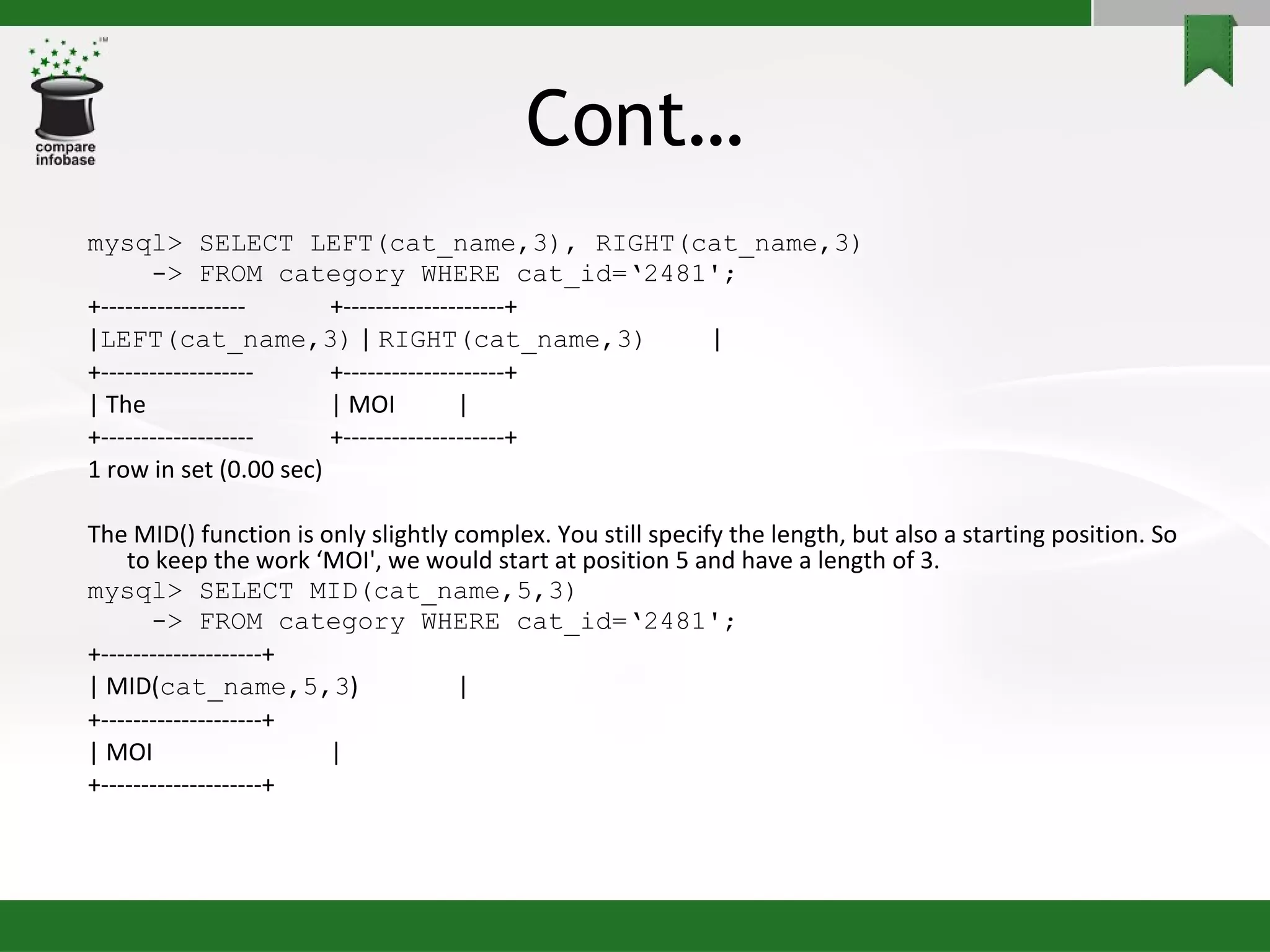 MySQL Functions | PPT