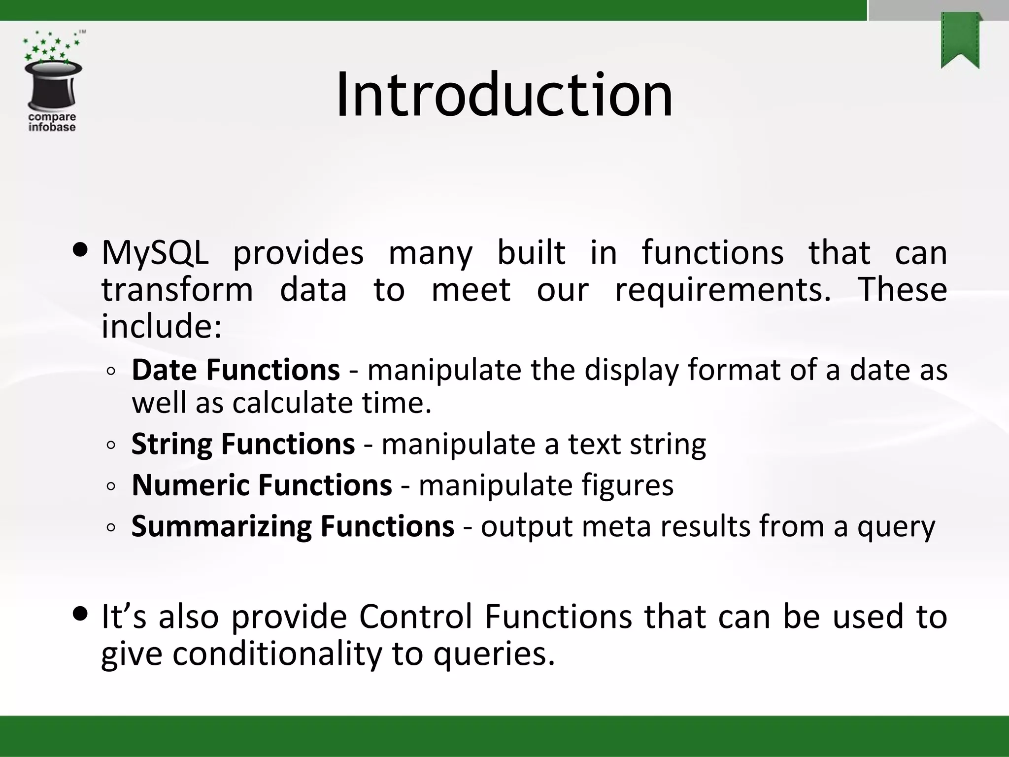 MySQL Functions | PPT