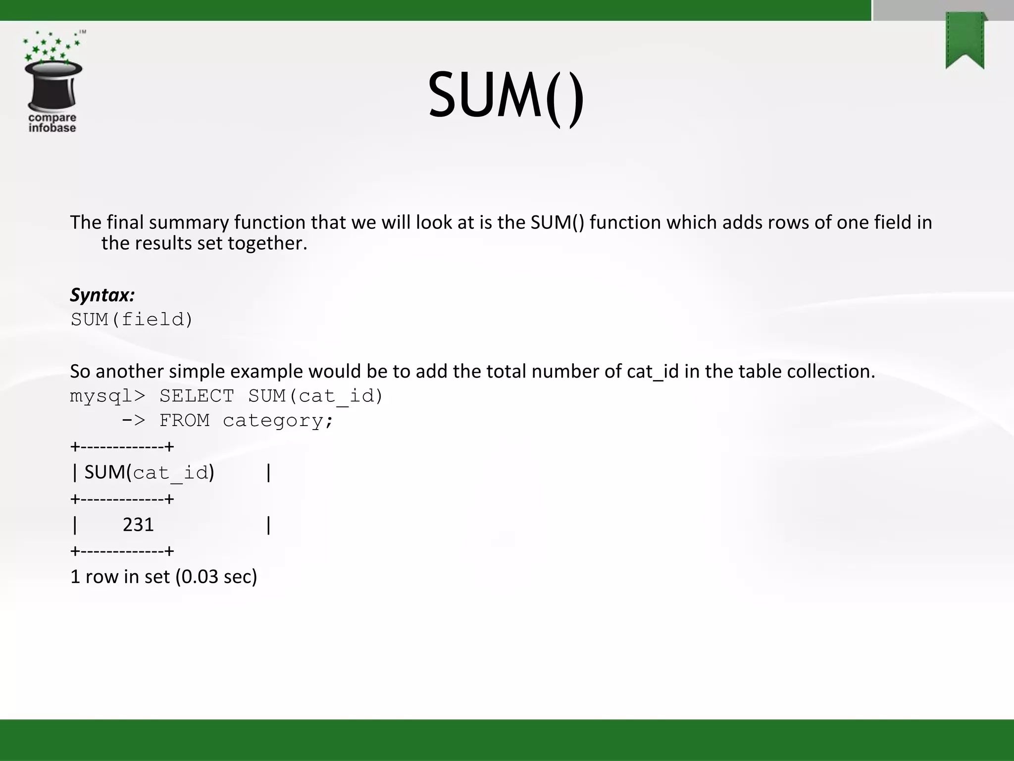 MySQL Functions | PPT