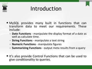 MySQL Functions | PPT