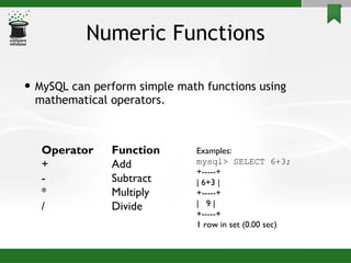 MySQL Functions | PPT