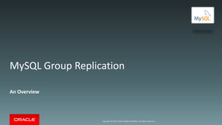 Copyright © 2016, Oracle and/or its affiliates. All rights reserved. |
MySQL Group Replication
An Overview
1
 