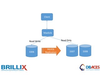 3306 3307
MaxScle
Client
Read Write Read Only
3308
MySQL
Replication
 