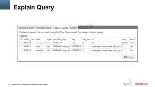 Copyright © 2014, Oracle and/or its affiliates. All rights reserved.37
Explain Query
 