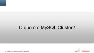 Copyright © 2014, Oracle and/or its affiliates. All rights reserved.54
O que é o MySQL Cluster?
 