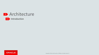 Copyright © 2016, Oracle and/or its affiliates. All rights reserved. |
Architecture
Introduction
3
3.1
 