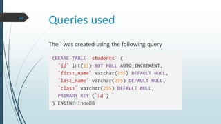 Queries used
The ` was created using the following query
10
 