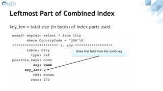 Leftmost Part of Combined Index
key_len = total size (in bytes) of index parts used.
 