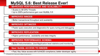 Copyright © 2013, Oracle and/or its affiliates. All rights reserved.17
MySQL 5.6: Best Release Ever!
 