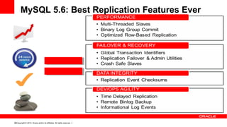 Copyright © 2013, Oracle and/or its affiliates. All rights reserved.36
MySQL 5.6: Best Replication Features Ever
 