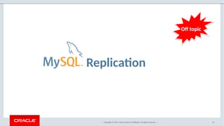Copyright © 2017, Oracle and/or its affiliates. All rights reserved. |
Replication
23
Off topicOff topic
 