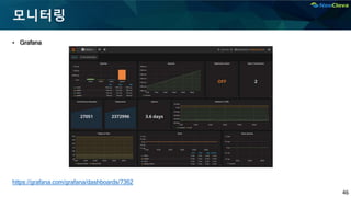 46
모니터링
▪ Grafana
https://grafana.com/grafana/dashboards/7362
 