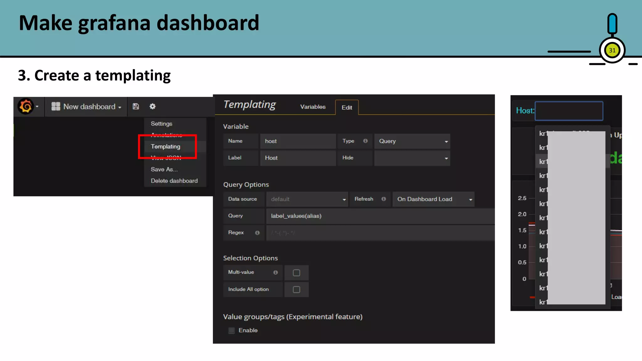 31
Make grafana dashboard
3. Create a templating
 