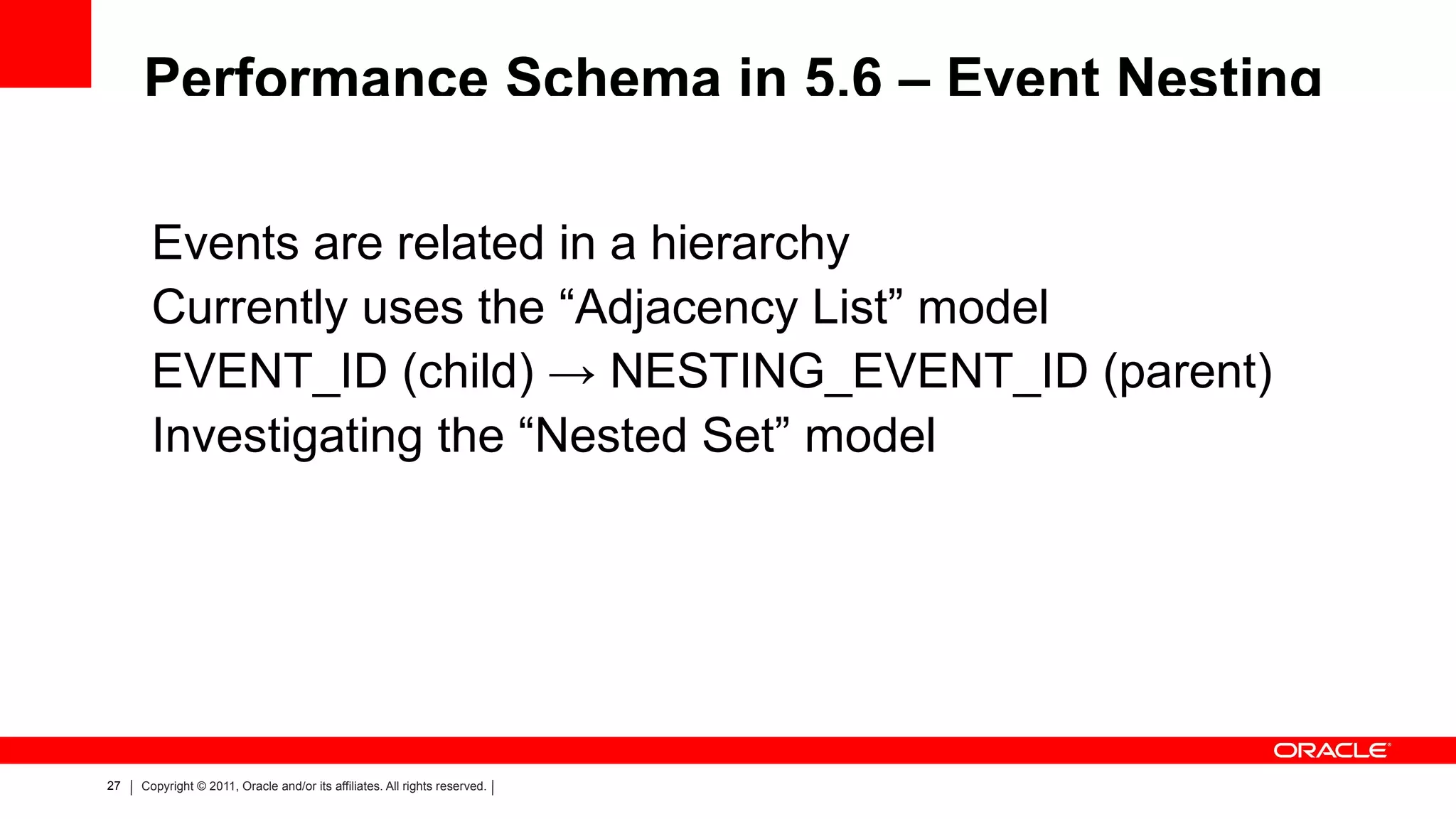 EXPLAIN / SHOW PROFILE Good high-level overviews of how a query runs 