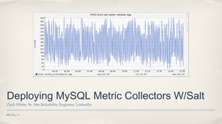 2013 June 17
Deploying MySQL Metric Collectors W/Salt
Zach White, Sr. Site Reliability Engineer, LinkedIn
 