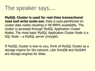 Other use cases: backup, HA, OLTP/warehousing MySQL Replication Writes Reads Master Slave Slave Slave 