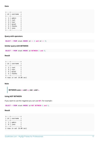 MySQL notes for professionals | PDF