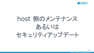 Copyright © GREE, Inc. All Rights Reserved.
host 側のメンテナンス
あるいは
セキュリティアップデート
59
 