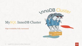 MySQL InnoDB Cluster
High-Availability Fully Automated
Fault Tolerance
Copyright © 2021, Oracle and/or its affiliates. All rights reserved.
10
 