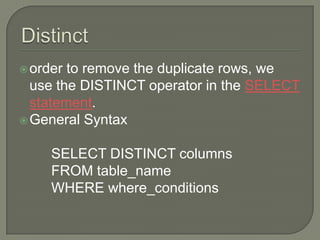 Mysql order by clause | PPTX