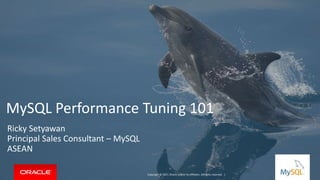 Copyright © 2017, Oracle and/or its affiliates. All rights reserved. |
MySQL Performance Tuning 101
Ricky Setyawan
Principal Sales Consultant – MySQL
ASEAN
 
