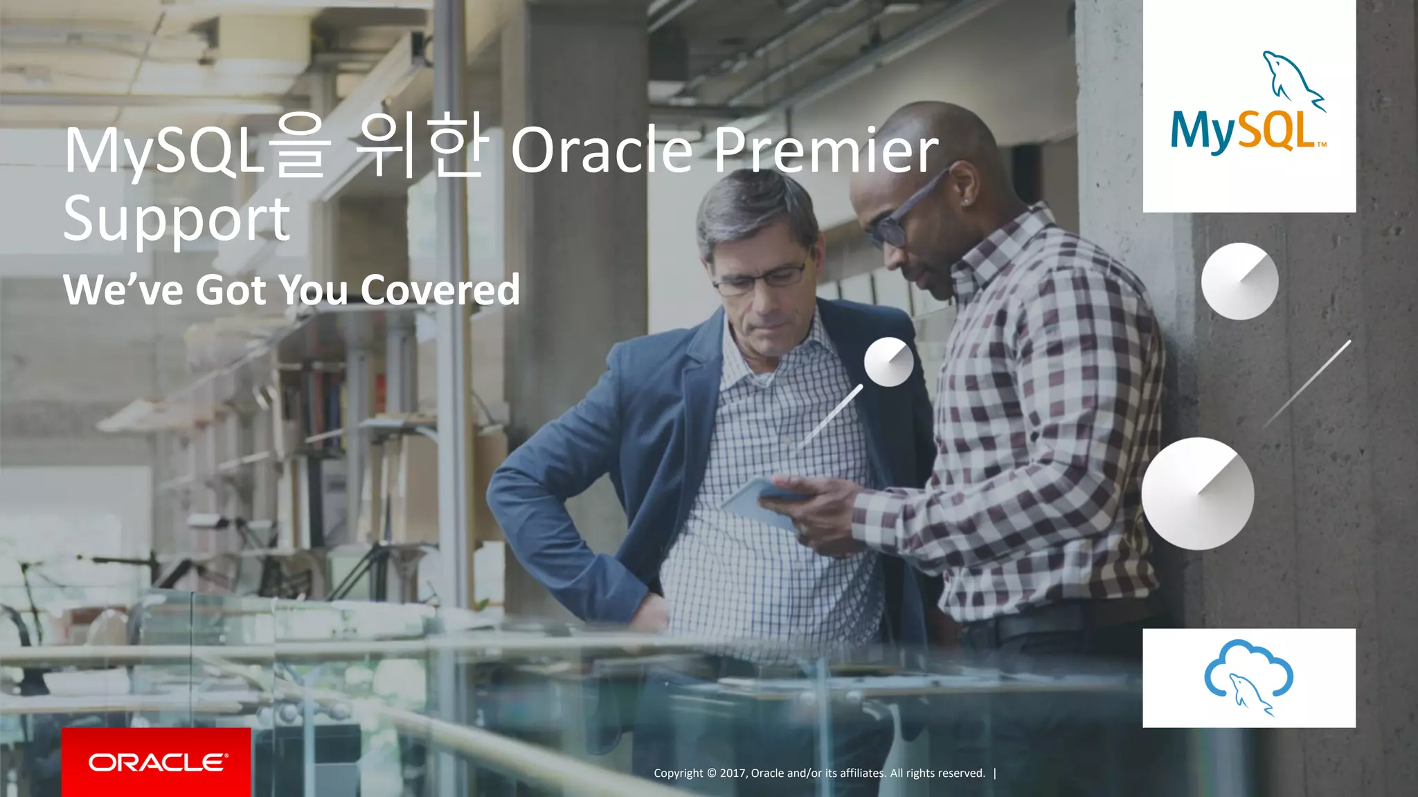 Copyright © 2017, Oracle and/or its affiliates. All rights reserved. |
MySQL을 위한 Oracle Premier
Support
We’ve Got You Covered
 