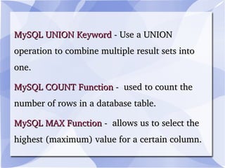 LTRIM: The LTRIM function removes any leading (left-hand) spaces in a character string. RTRIM: The RTRIM function works like LTRIM, but it removes trailing spaces. 
