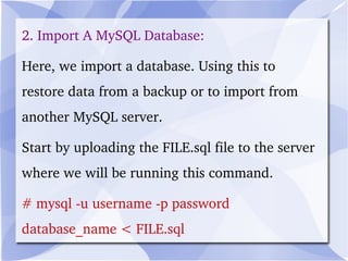 A stored procedure is a procedure (like a  subprogram in a regular computing language)  that is stored (in the database). PROCEDURES 