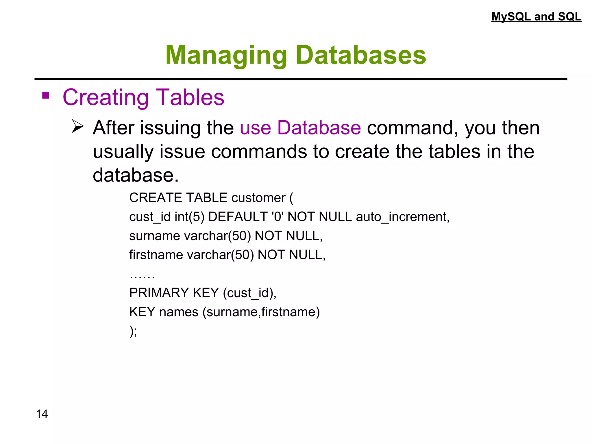 MYSQL.ppt | Databases | Computer Software and Applications