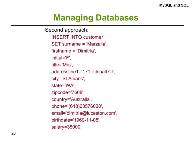 MYSQL.ppt | Databases | Computer Software and Applications