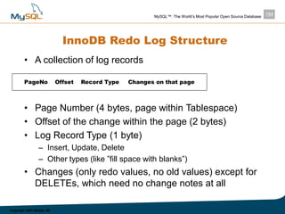 184MySQL™: The World’s Most Popular Open Source Database
Copyright 2003 MySQL AB
InnoDB Redo Log Structure
• A collection ...