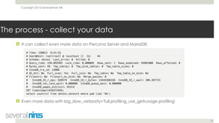 Copyright 2016 Severalnines AB
14
The process - collect your data
! It can collect even more data on Percona Server and Ma...