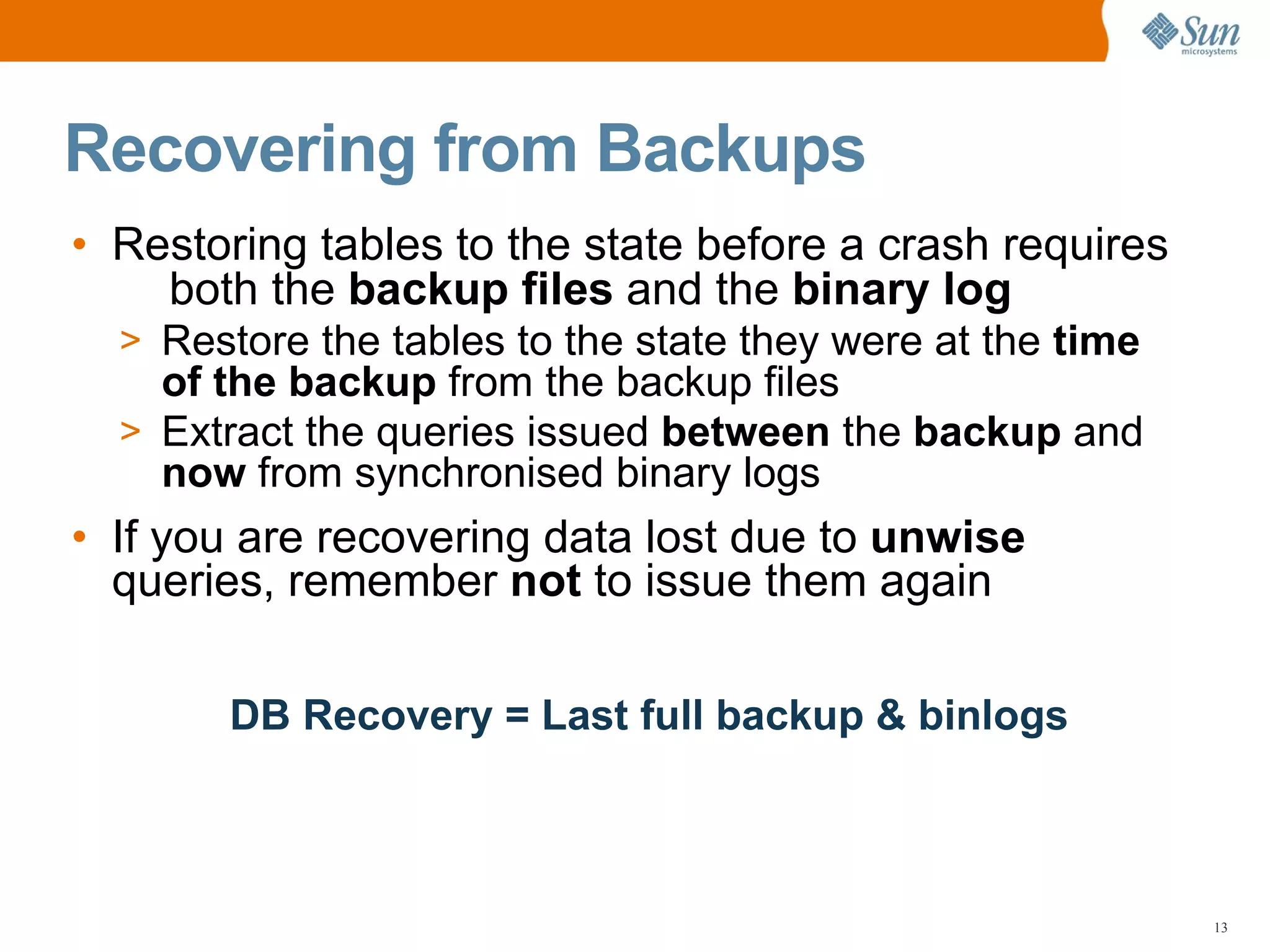 MySQL Server Backup, Restoration, and Disaster Recovery Planning