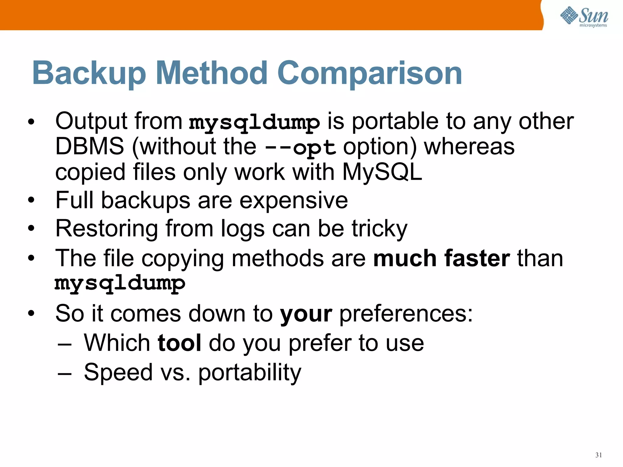 MySQL Server Backup, Restoration, and Disaster Recovery Planning