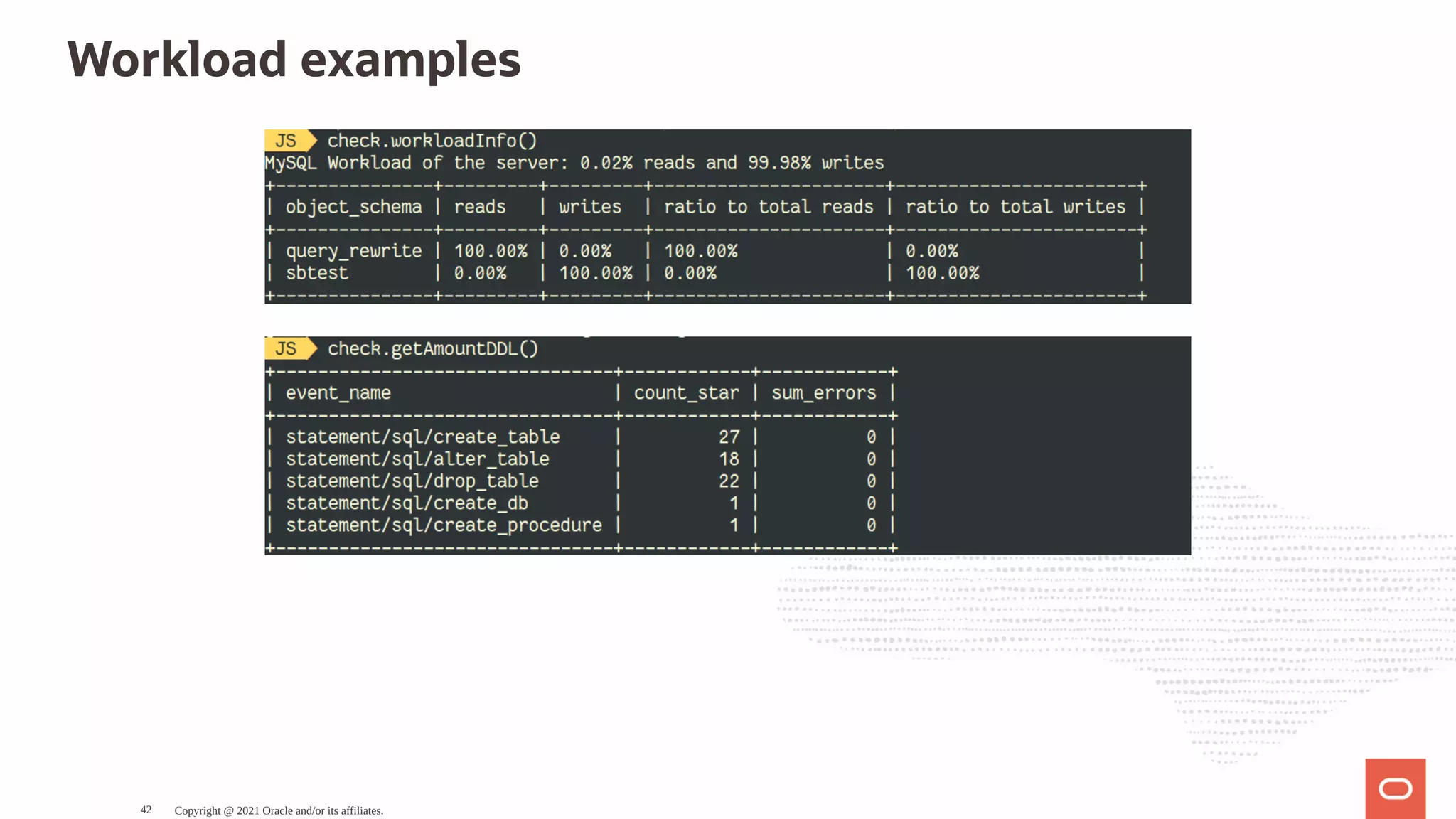 Workload examples Copyright @ 2021 Oracle and/or its affiliates. 42 
