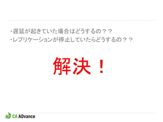 ・遅延が起きていた場合はどうするの？？
・レプリケーションが停止していたらどうするの？？




        解決！
 