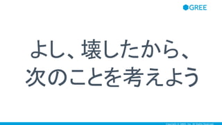 Copyright © GREE, Inc. All Rights Reserved.
よし、壊したから、
次のことを考えよう
 