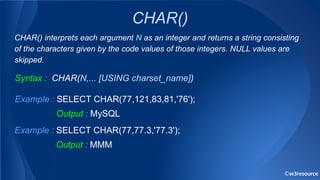 MySQL String Functions.pptx | Programming Languages | Computing