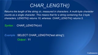 MySQL String Functions.pptx | Programming Languages | Computing