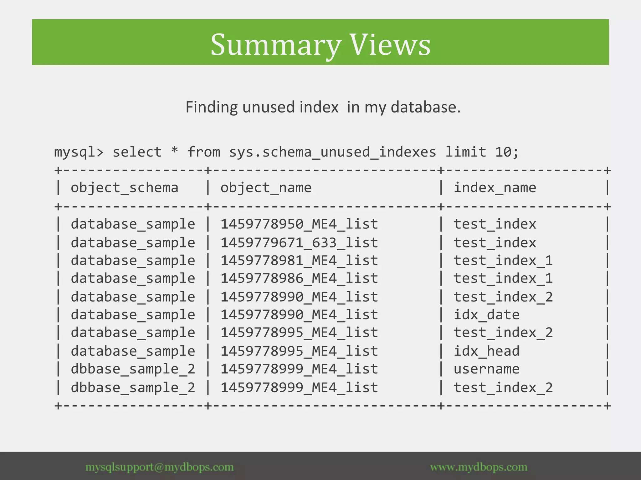 An overview to mysql sys schema ppt