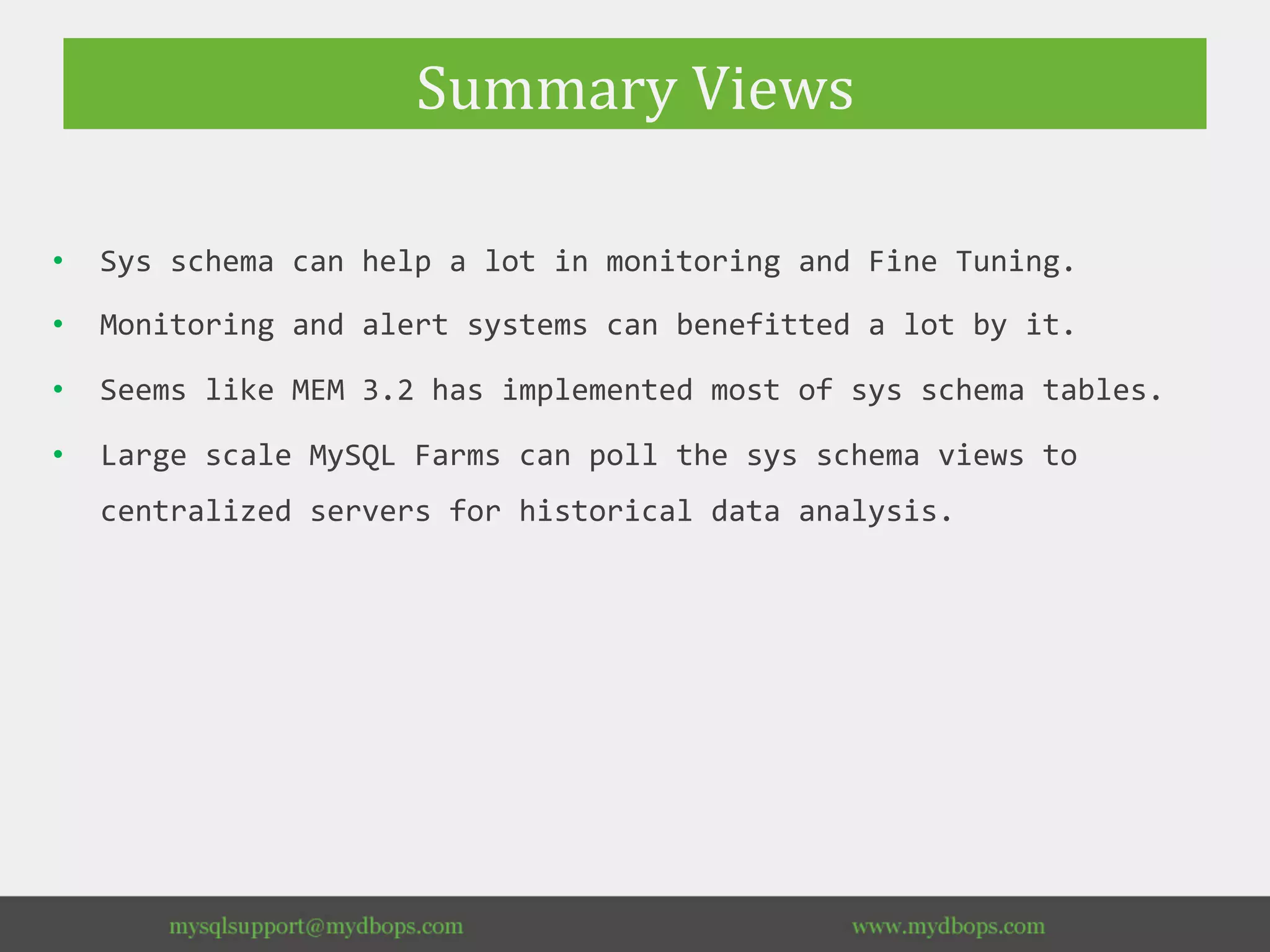 An overview to mysql sys schema ppt