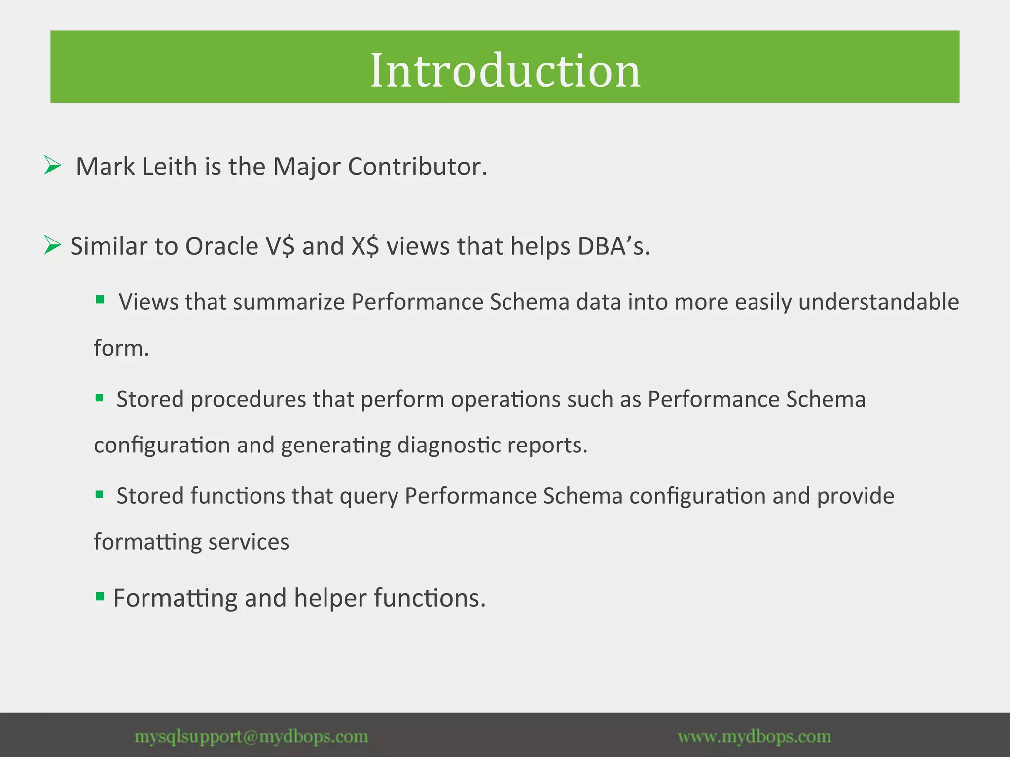 An overview to mysql sys schema ppt