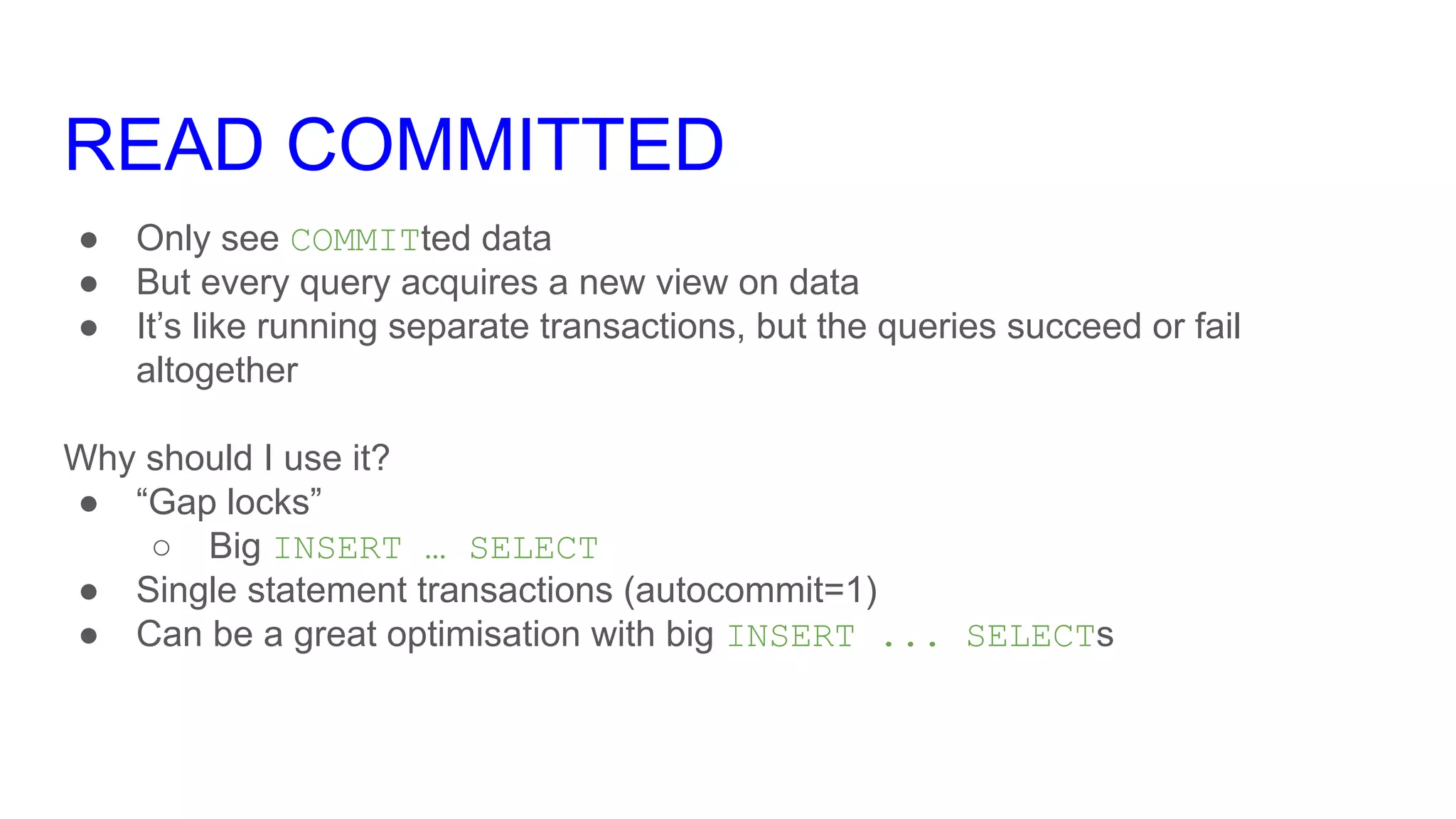 Mysql transaction isolation levels lightning talk ppt