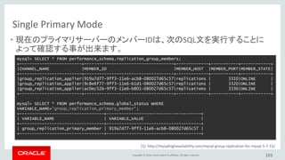 Copyright © 2016, Oracle and/or its affiliates. All rights reserved.
MySQL InnoDB Cluster
103
 
