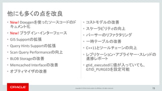 Copyright © 2016, Oracle and/or its affiliates. All rights reserved.
アジェンダ
78
Oracle MySQL Cloud Service
MySQL Cluster 7.5
MySQL 8.0 新機能
MySQL Group Replication GA、MySQL InnoDB Cluster
1
2
3
4
 