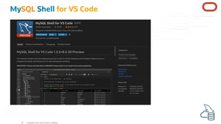 MySQL Shell for VS Code
Copyright @ 2022 Oracle and/or its affiliates.
58
 