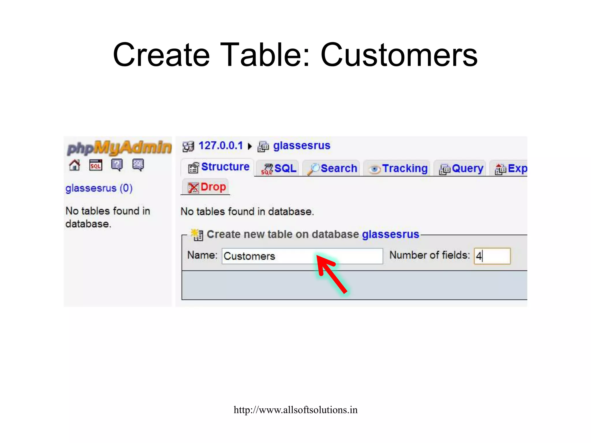 Create Table: Customers
http://www.allsoftsolutions.in
 