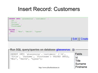 Insert Record: Customers
http://www.allsoftsolutions.in
 