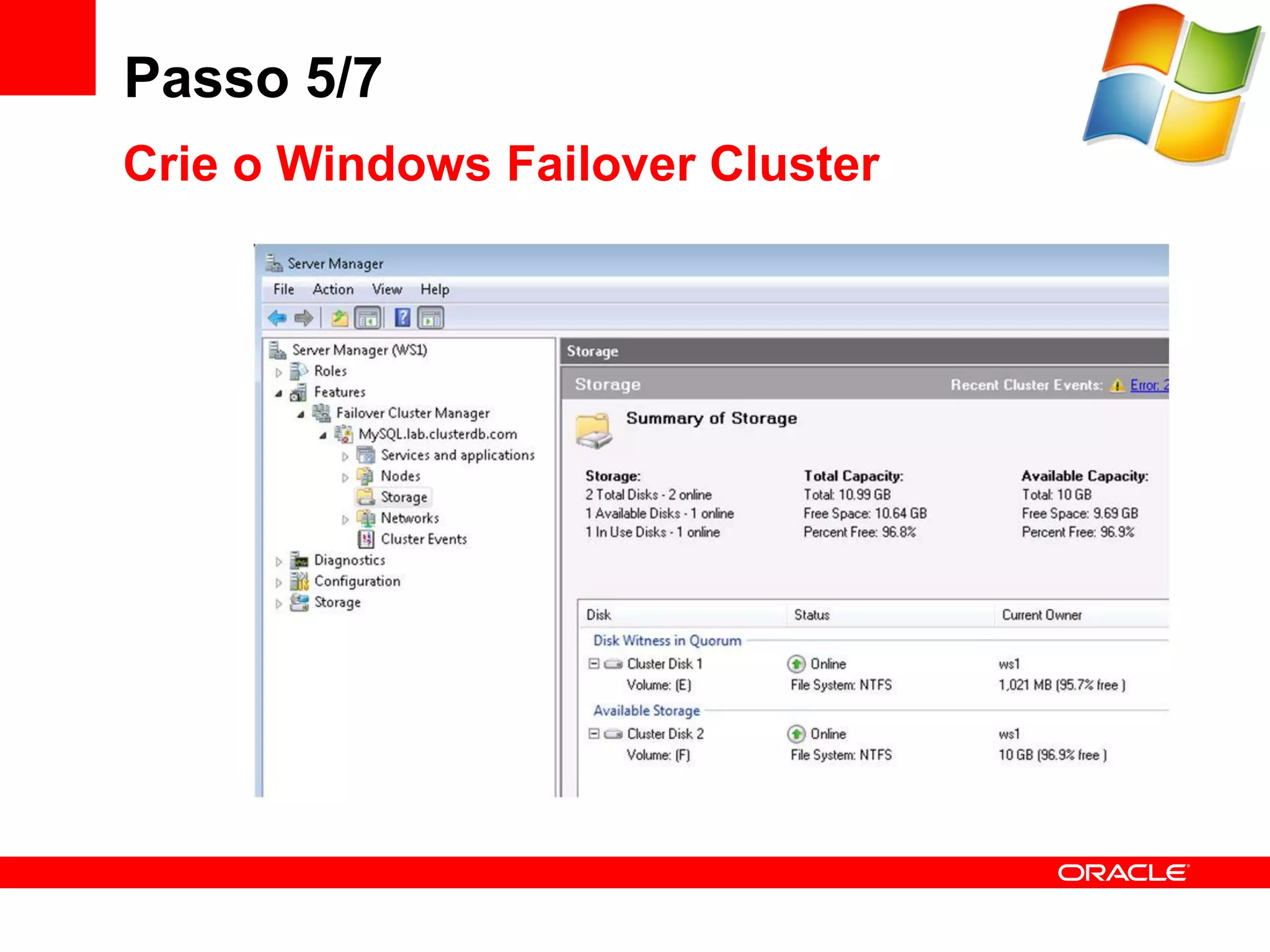 Passo 5/7
Crie o Windows Failover Cluster
 
